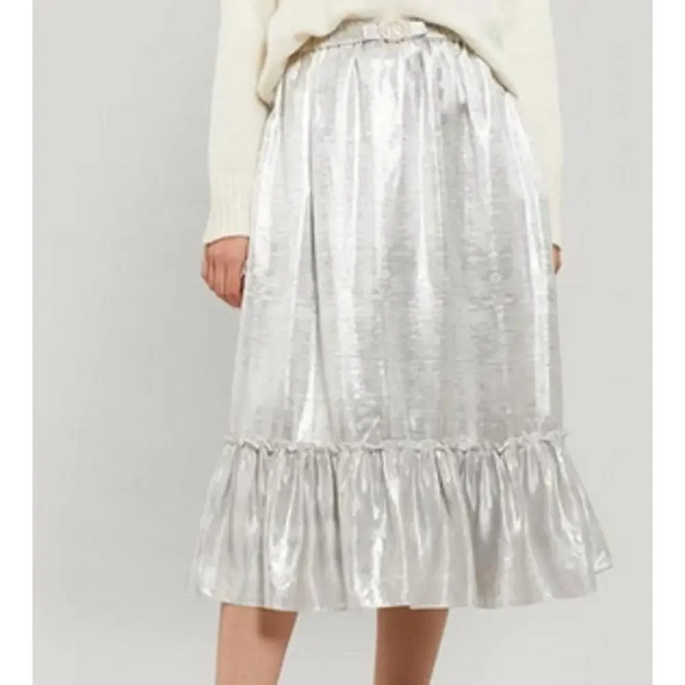 SHRIMPS Pearl Belt Metallic Midi skirt In Silver